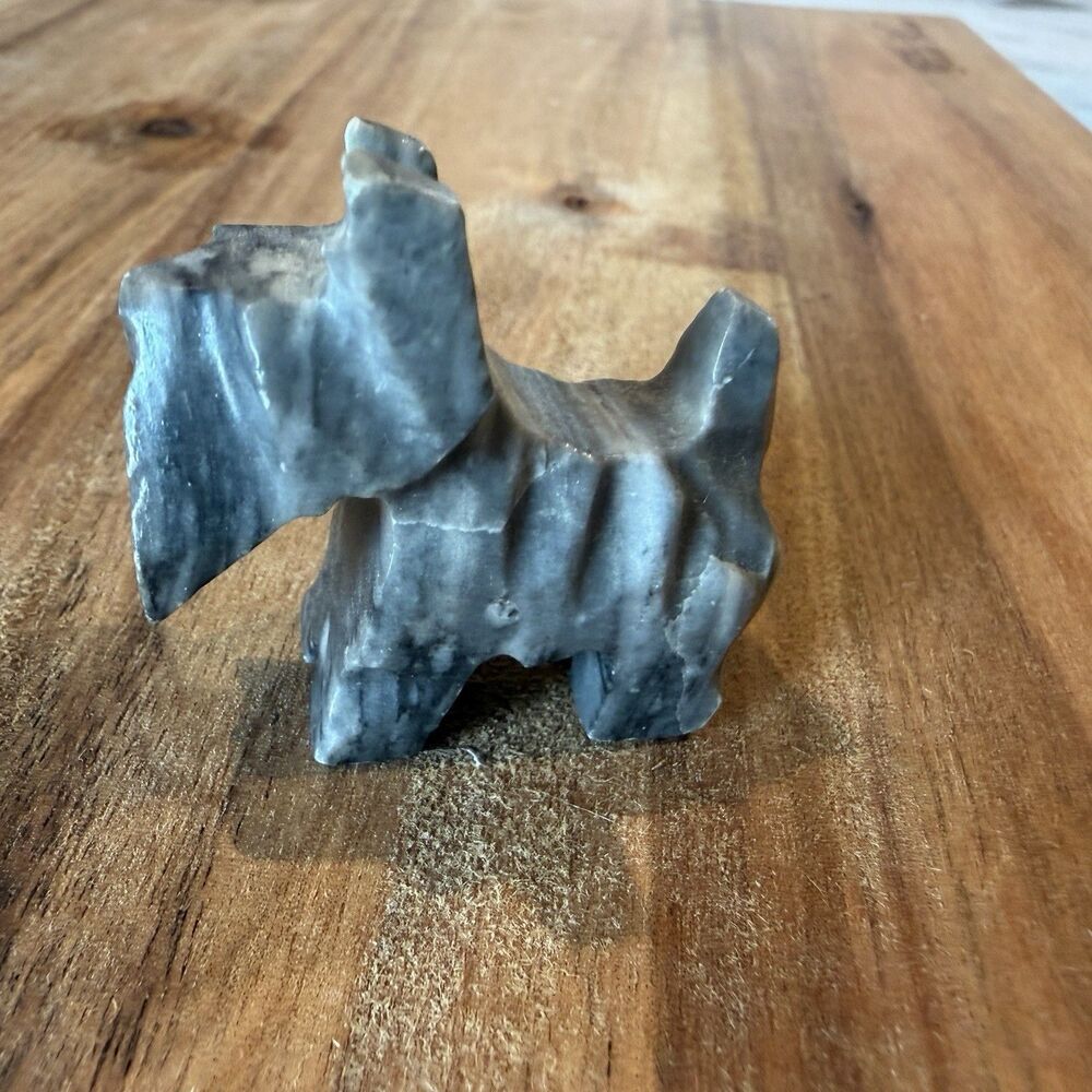 Vintage Miniature Scottish Terrier Scottie Carved Marble Stone Trinket Figurine